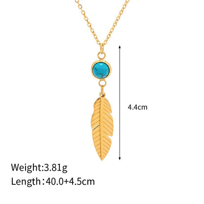 Aqua Feather Gold Necklace
